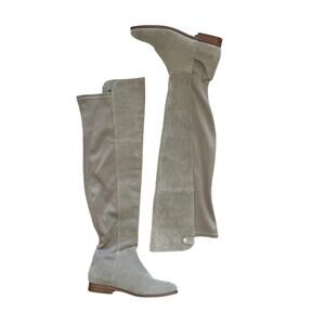 Chinese Laundry Robin Over Knee Suede Boot 6.5 Stretch Panel Pull On Riding Gray